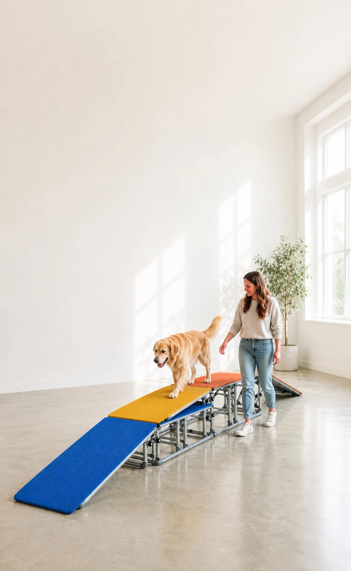 Dog and handler using a Paw Grit™ bridge and slope configuration